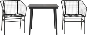 vidaXL 3 részes fekete polyrattan üveg kerti étkezőgarnitúra