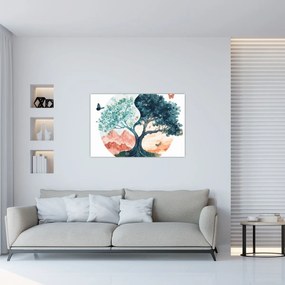Kép – Akvarellfa tele élettel (90x60 cm)