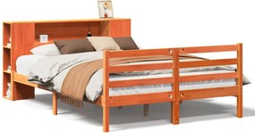 vidaXL barna tömör fenyőfa könyvespolcos ágy matrac nélkül 160 x 200cm