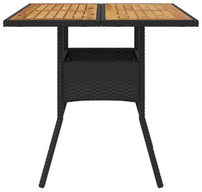 fekete polyrattan kerti asztal akácfa lappal 80 x 80 x 75 cm