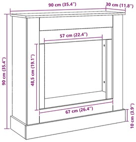 kézműves tölgy színű szerelt fa kandallóburkolat 90x30x90 cm