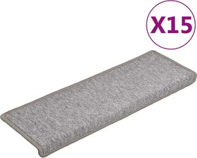 vidaXL 15 db világosszürke lépcsőszőnyeg, téglalap alakú széllel, 65 x 21 x 4 cm