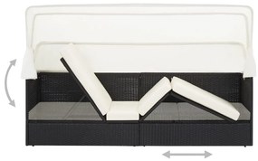 Fekete polyrattan kerti kanapé napellenzővel