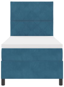 Boxspring Ágy Mattal &amp; LED Sötétkék 90x200 cm Bársony