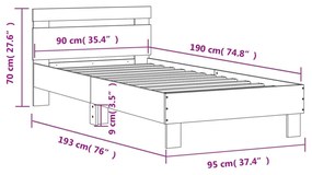 fekete szerelt fa ágykeret fejtámlával 90 x 190 cm