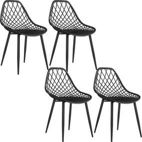 HOMCOM 4 darabos Étkezőszék Készlet, Modern Konyhai Székek Ívelt Perforált Háttámlával és Fémlábakkal, Műanyag Szék Konyhába, Hálószobába és Nappaliba