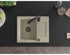 Mexen Enzo, 1 kamrás gránit mosogató 576x465x174 mm és Savita mosogató csaptelep, bézs, 6506-69-672601-70