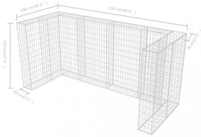 acél gabion 3 db gurulós kukához 250 x 100 x 120 cm