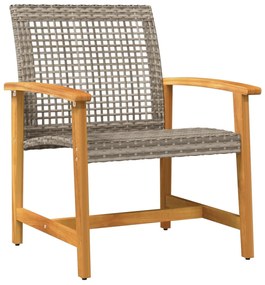3 részes szürke polyrattan és akácfa bisztrószett
