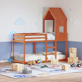 vidaXL viaszbarna tömör fenyőfa ágy emelettel és tetővel 80 x 200 cm
