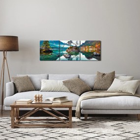 Kép - Lake Hintersee, Bajor - Alpok, Ausztria (órával) (90x30 cm)