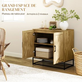 HOMCOM Modern Stílusú Buffet Szekrény 2 Ajtóval, Állítható Polccal - Étkező és Nappali Oldalszekrény, 80 x 40 x 78 cm, Természetes fa | Aosom