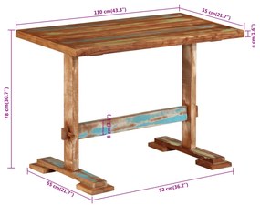 tömör újrahasznosított fa étkezőasztal 110x55x78 cm