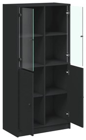 fekete szerelt fa magasszekrény ajtókkal 68x37x142 cm