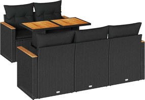 vidaXL 6 részes fekete polyrattan akácfa kerti ülőgarnitúra párnákkal