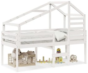 fehér tömör fenyőfa magasított ágy tetővel 90 x 200 cm