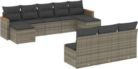 vidaXL 10 részes szürke polyrattan kerti ülőgarnitúra párnákkal