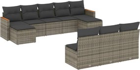 vidaXL 10 részes szürke polyrattan kerti ülőgarnitúra párnákkal