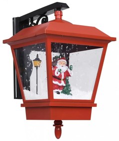 piros karácsonyi fali lámpa LED-ekkel és Mikulással 40x27x45 cm