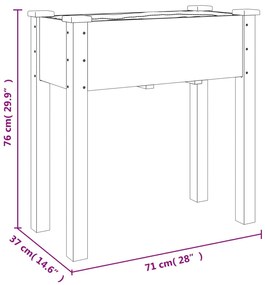 tömör fenyőfa kerekes ültetőláda béléssel 71 x 37 x 80 cm