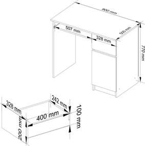 Fiókos íróasztal 90x50x77cm barna FUR1954-2
