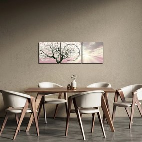 Rózsaszín fa képe (órával) (90x30 cm)
