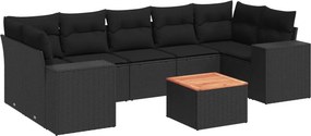 vidaXL 8 részes fekete polyrattan kerti ülőgarnitúra párnákkal
