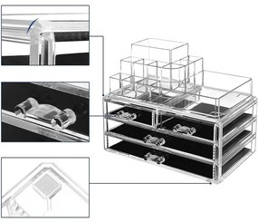 Sminkrendező, akril tároló dobozzal, 4 nagy fiókkal, 24 x 18,5 x 13,5 cm