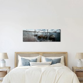 Kép - Fa csónak a tón (órával) (90x30 cm)
