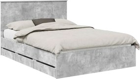 vidaXL Ágykeret fiókkal tárolóval Beton Szürke 135 x 190 cm Mérnöki Fa