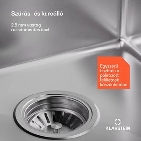 Klarstein TitanSteel Konyhai mosogató 45 x 39 cm (H x Sz) rozsda-, karc-, és hőálló felülettel