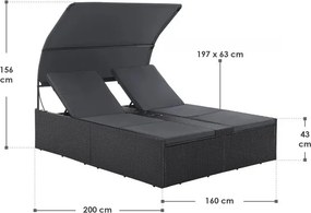 Juskys Syros kerti rattan ágy - fekete