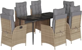 vidaXL 7 részes bézs polyrattan kerti étkezőgarnitúra párnákkal