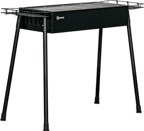 Outsunny Hordozható Szén Grillező 2 Rozsdamentes Acél Rácsos és 2 Fűszerszekrény a Kempinghez Piknikhez Kerthez 94x39x70 cm Fekete | Aosom
