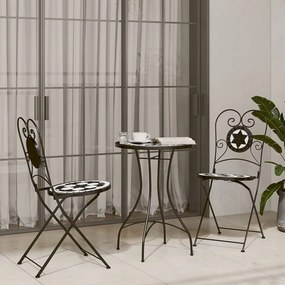 fekete és fehér kerámia mozaikmintás bisztróasztal Ø50 x 70 cm
