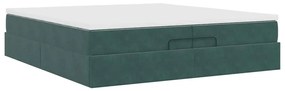 Ottomán ágykeret matracokkal Sötétzöld 200x200cm bársony