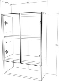 Zed 2 ajtós fali fürdőszobai szekrény, Fényes fehér / Fehér, MDF, 48 x 22 x 72 cm