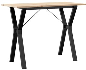 tömör fenyőfa és acél étkezőasztal Y-vázzal 100x50x75 cm