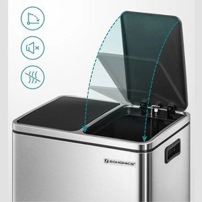 SORT hulladékgyűjtő tartály 30l (2×15l), ezüst/fekete SongmicsHome