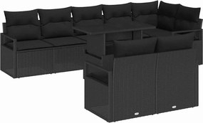 vidaXL Kerti Kanapé Szett párnával 9 pcs Fekete polirattan