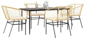 vidaXL 5 észes barna polyrattan üveg kerti étkezőgarnitúra párnával