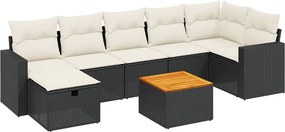 vidaXL 8 részes fekete polyrattan kerti ülőgarnitúra párnákkal