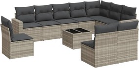 vidaXL 11 részes világosszürke polyrattan kerti ülőgarnitúra párnákkal