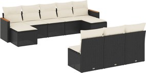 vidaXL 10 részes fekete polyrattan kerti ülőgarnitúra párnákkal