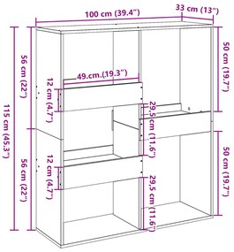 antik fa színű szerelt fa térelválasztó 100 x 33 x 115 cm