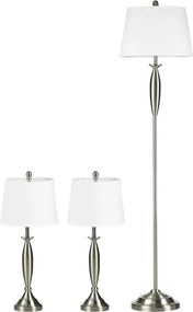 HOMCOM 3 Darabos szett 1 állólámpa, 2 asztali lámpa, vászonhatású 38 x 38 x 158 cm, ezüst-fehér