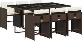 vidaXL 7 részes barna polyrattan kerti étkezőgarnitúra párnával