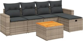 vidaXL 6 részes szürke polyrattan kerti ülőgarnitúra párnákkal