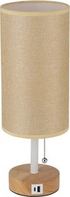 Brilagi - TABLON asztali lámpa USB-porttal 1xE27/25W/230V tölgy/fehér/bézs