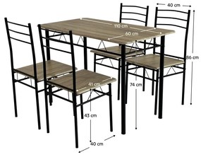Étkező szett Metabolicas (szonoma tölgy + fekete)  (4 fő részére). 1116415